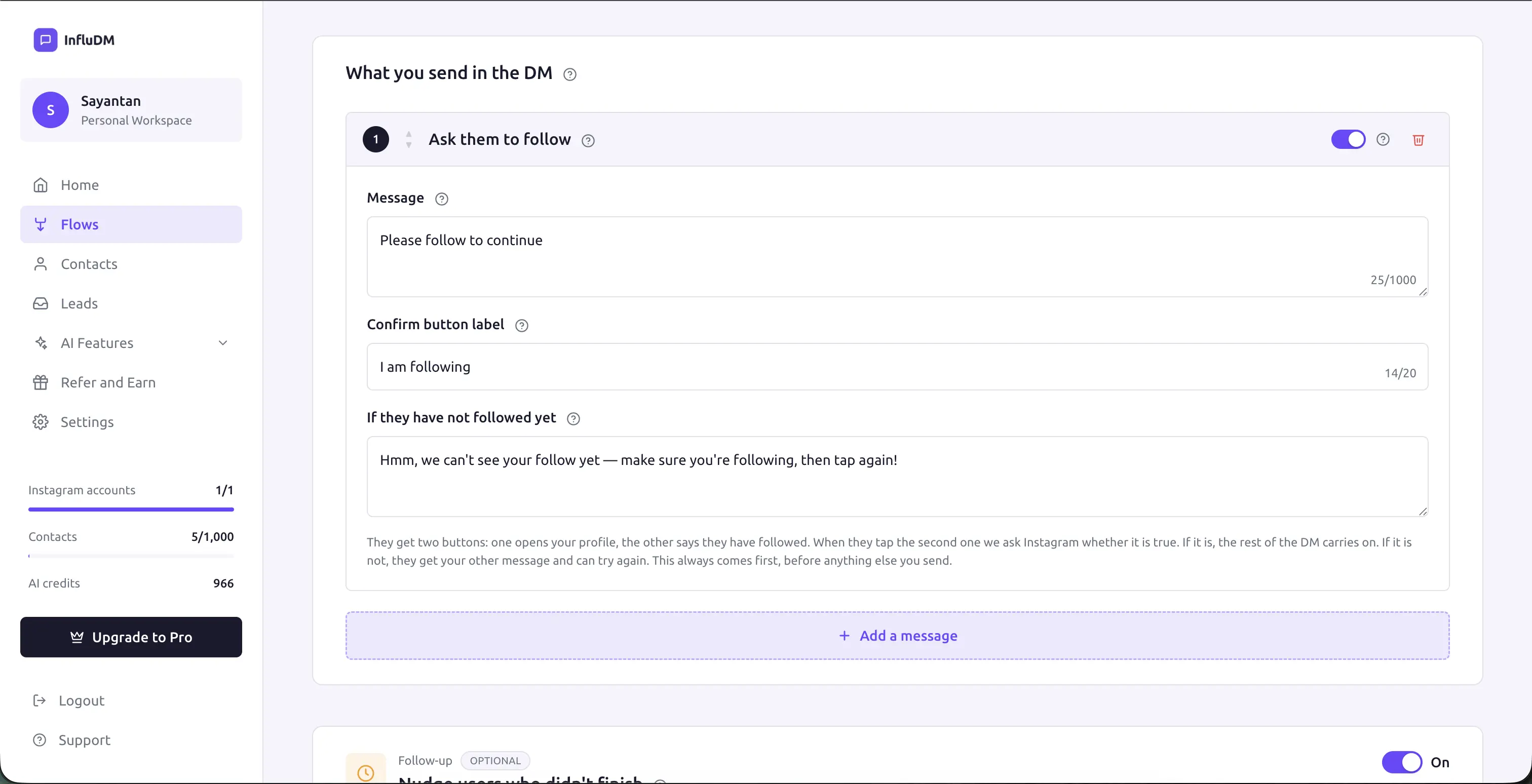 Ask to follow step
