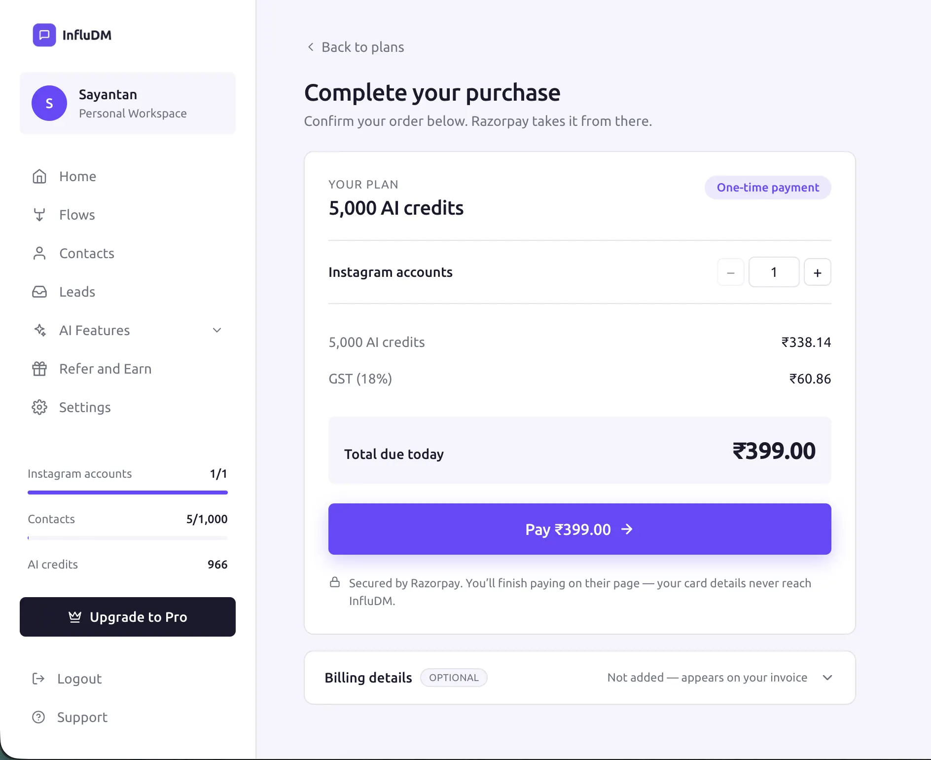 Buy credits checkout
