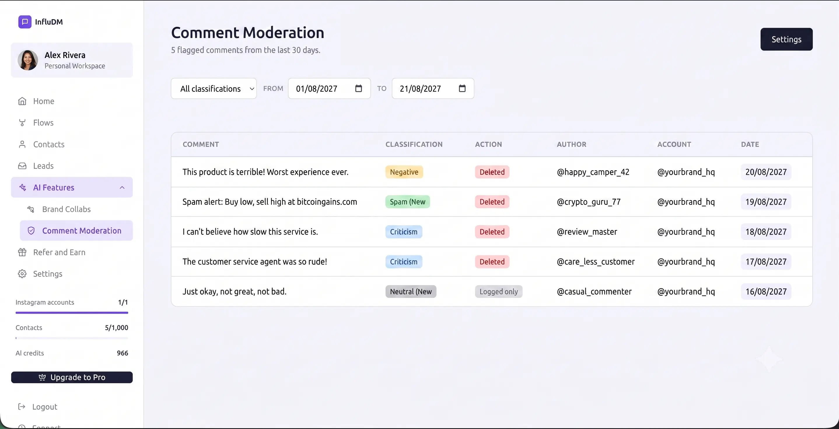 Comment Moderation log